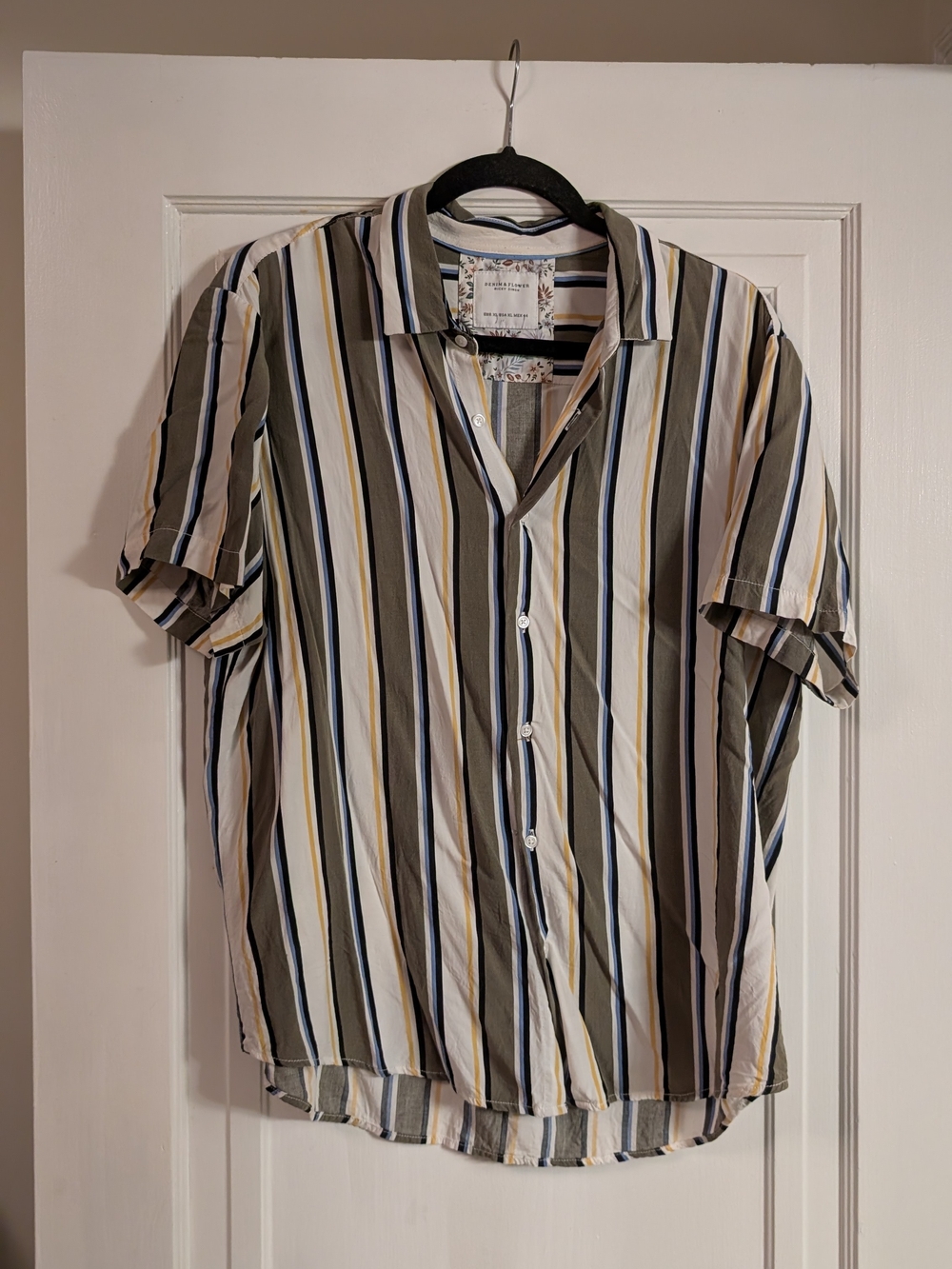 Denim & Flower Men's Striped Button-Down Shirt - Blue, Yellow, Green, White